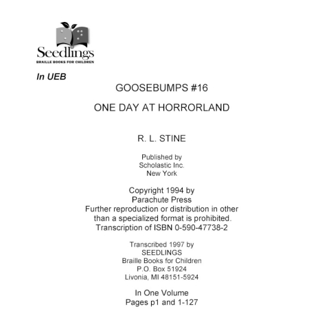 Cover image for Goosebumps #16 One Day at Horrorland by R L Stine