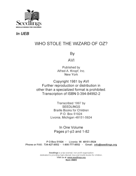 Cover image for Who Stole the Wizard of Oz? by Avi