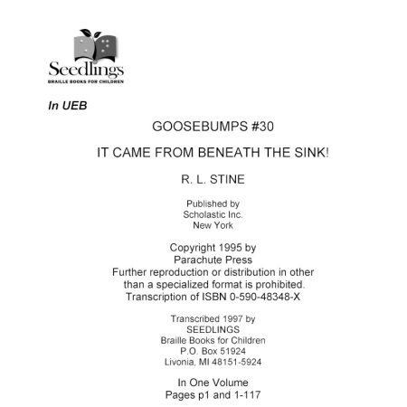 Cover image for Goosebumps #30 It Came From Beneath The Sink by R L Stine