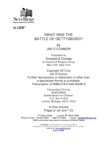 Cover image for What Was the Battle of Gettysburg? by Jim O'Connor