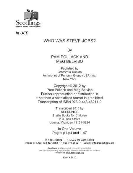 Cover image for Who Is Steve Jobs? By Pam Pollack and Meg Belviso