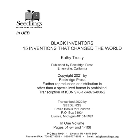 Cover image for Black Inventors 15 Inventions That Changed the World by Kathy Trusty