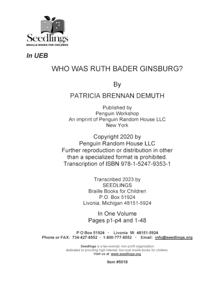Cover image for Who Was Ruth Bader Ginsburg by Patricia Brennan Demuth