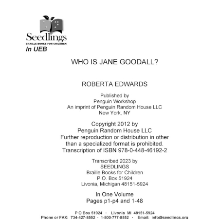Cover image for Who Is Jane Goodall by Roberta Edwards