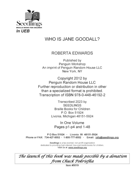 Cover image for Who Is Jane Goodall by Roberta Edwards