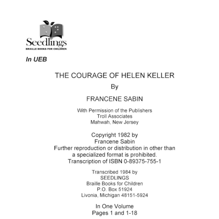 Cover image for The Courage of Helen Keller by Francene Sabin