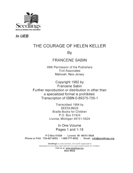 Cover image for The Courage of Helen Keller by Francene Sabin