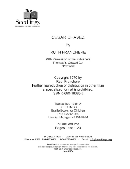 Cover of Ceaser Chavez by Ruth Franchere