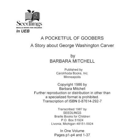 Cover for A Pocketful of Goobers A Story About George Washington Carver by Barbara Mitchell