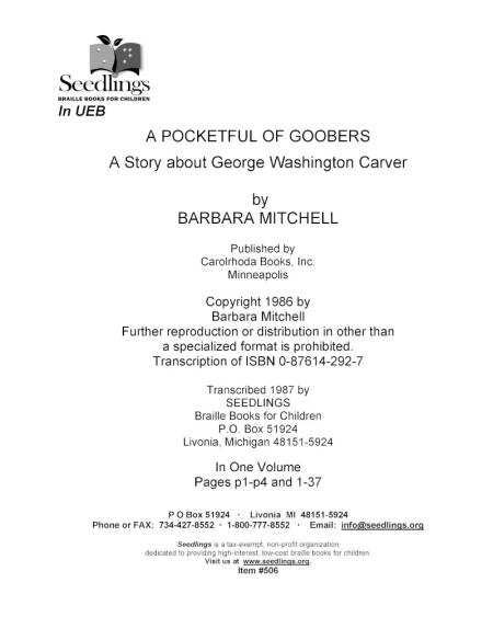 Cover for A Pocketful of Goobers A Story About George Washington Carver by Barbara Mitchell
