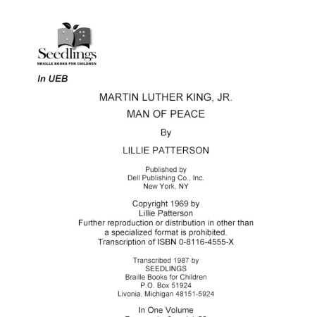 Cover image for Martin Luther King, Jr. Man of Peace by Lillie Patterson