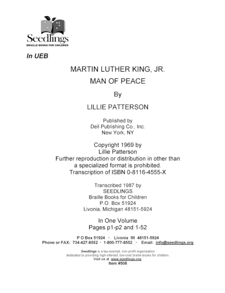 Cover image for Martin Luther King, Jr. Man of Peace by Lillie Patterson