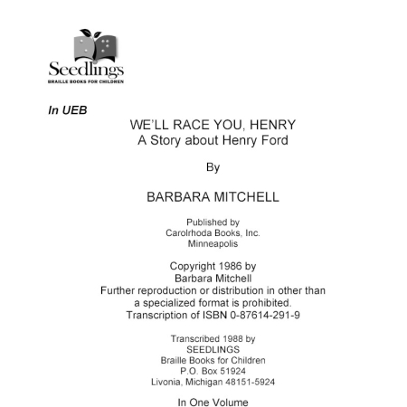 Cover image for We'll Race You Henry A Story About Henry Ford by Barbara Mitchell
