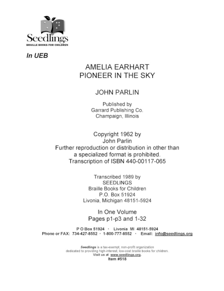 Cover image for Amelia Earhart Pioneer in the Sky by John Parlin