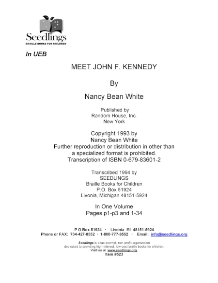 Cover image for Meet John F Kennedy by Nancy Bean White