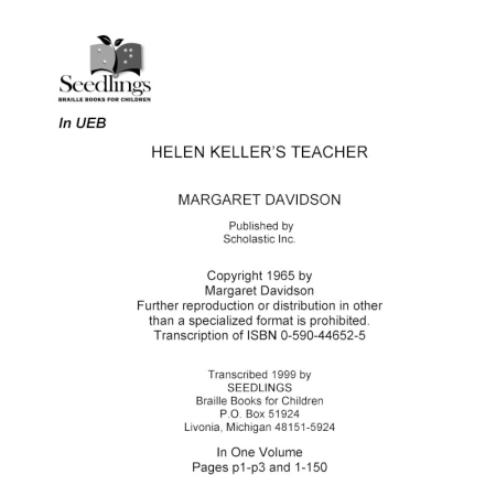 Cover image for Hellen Keller's Teacher by Margaret Davidson