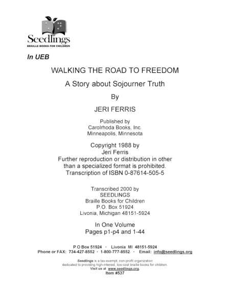 Cover image for Walking the Road to Freedom: A Story About Sojourner Truth by Jeri Ferris