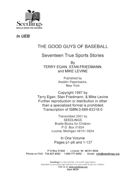 Cover image for The Good Guys of Baseball Seventeen True Sports Stories by Terry Egan, Stan Friedmann, and Mike Levine