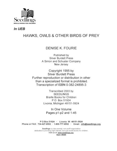 Cover image for Hawks, Owls and Other Birds of Prey by Denise K Fourie