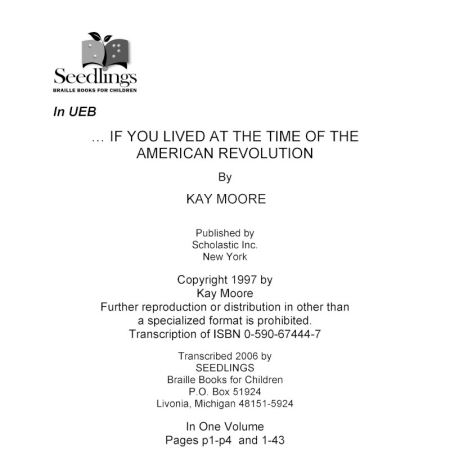 Cover image for If You Lived At the Time of the American Revolution by Kay Moore