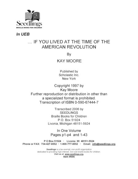 Cover image for If You Lived At the Time of the American Revolution by Kay Moore