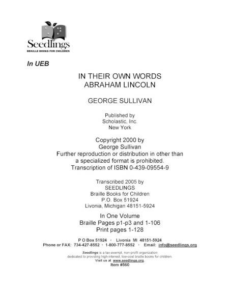 Cover image for In Their Own Words: Abraham Lincoln by George Sullivan