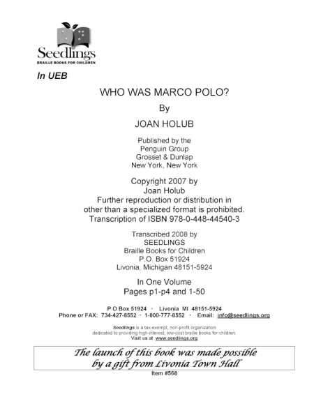 Cover image for Who Was Marco Polo? by Joan Holub
