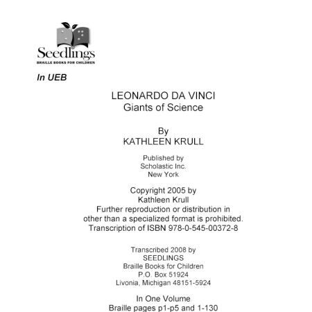 Cover image for Leonardo Da Vinci Giants of Science by Kathleen Krull