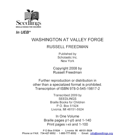 Cover image for Washington at Valley Forge by Russell Freedman