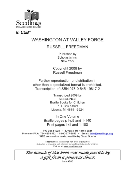 Cover image for Washington at Valley Forge by Russell Freedman