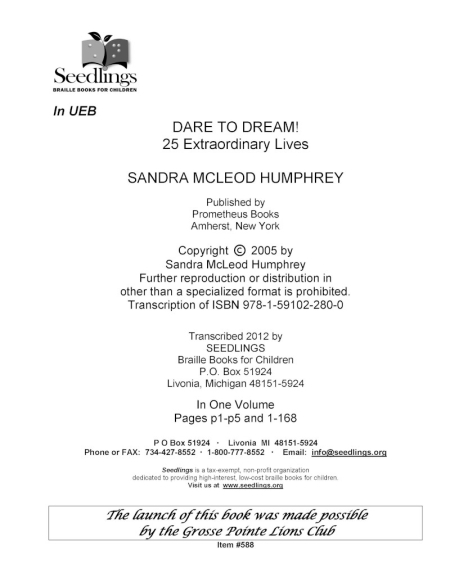 Cover image for Dare To Dream! 25 Extraordinary Lives by Sandra McLeod Humphrey