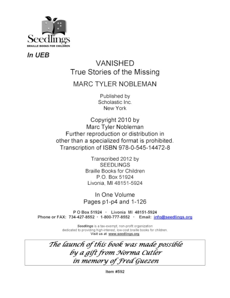 Cover image for Vanished: True Stories of the Missing by Marc Tyler Nobleman
