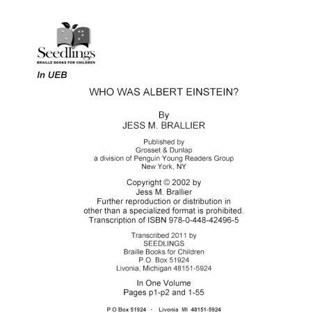 Cover image for Who Was Albert Einstein? By Jess M Brallier