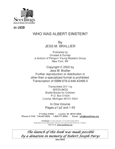 Cover image for Who Was Albert Einstein? By Jess M Brallier