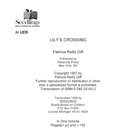 Cover image for Lily's Crossing by Patricia Riley Giff