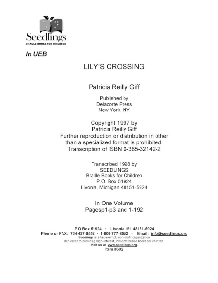 Cover image for Lily's Crossing by Patricia Riley Giff