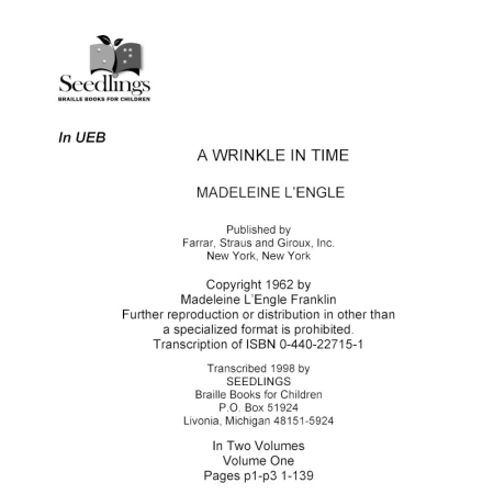 Cover image for A Wrinkle In Time by Madeline L'Engle