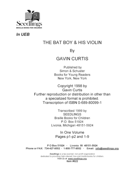 Cover of The Bat Boy and His Violin by Gavin Curtis