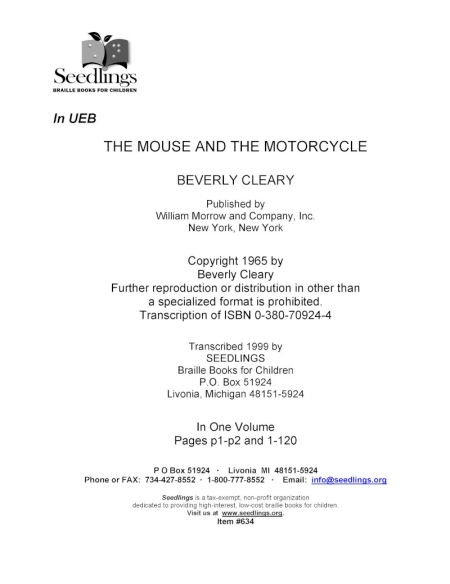 Cover image for The Mouse and the Motorcycle by Beverly Cleary