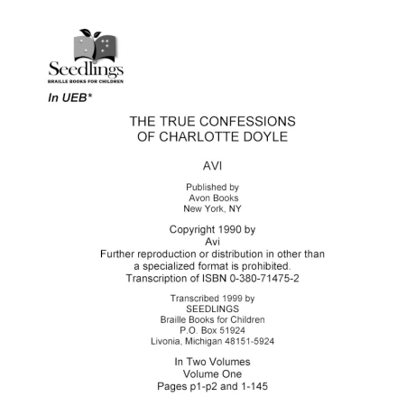 Cover image for The True Confessions of Charlotte Doyle