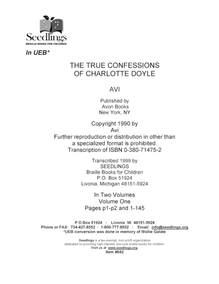 Cover image for The True Confessions of Charlotte Doyle