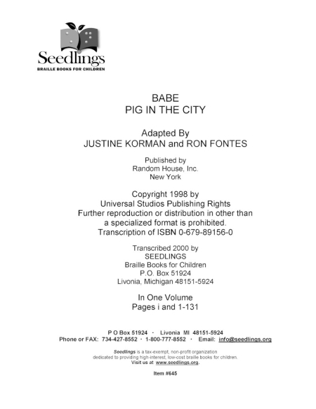 Cover of Babe: Pig in the City
