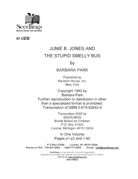 Cover image for Junie B Jones and the Stupid Smelly Bus by Barbara Park