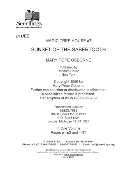 Cover of Magic Tree House #7 Sunset of the Sabertooth by Mary Pope Osborne