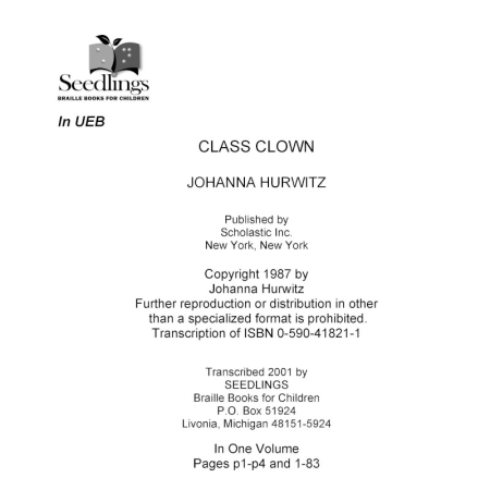 Cover image for Class Clown by Johanna Hurwitz