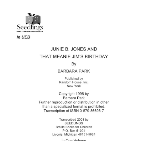 Cover image for Junie B Jones And That Meanie Jim's Birthday by Barbara Park