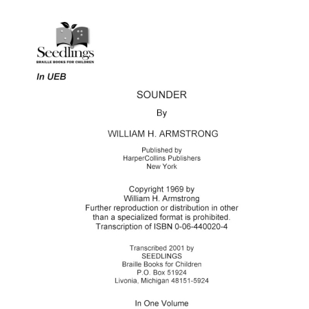 Cover image for Sounder by William H Armstrong