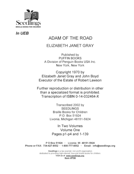 Cover for Adam of the Road by Elizabeth Janet Gray