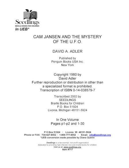 Cover Image for Cam Jansen and the Mystery of the UFO by David A Adler