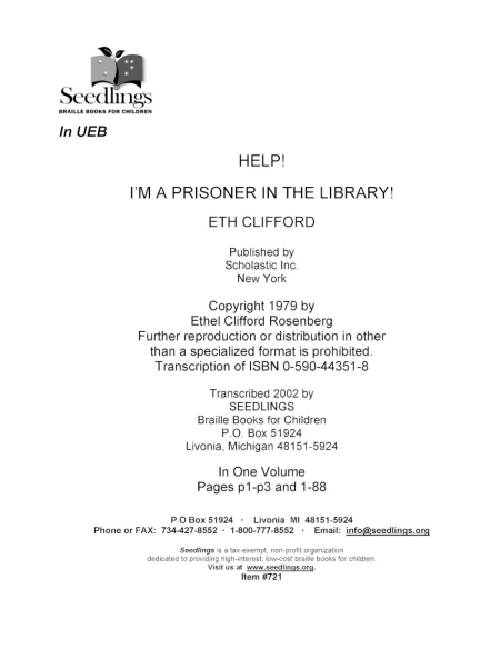 Cover image for Help! I'm a Prisoner in the Library! by Eth Clifford